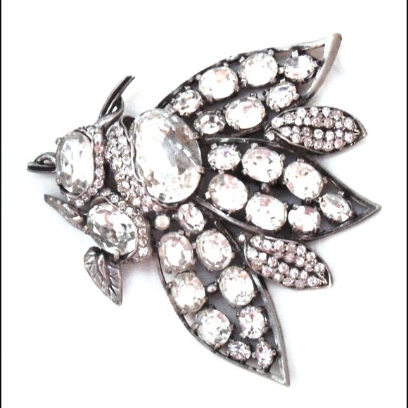 *ULTRA RARE* 1930s Large EISENBERG Vtg BEE Art Deco Double Pin Rhinestone Brooch - Picture 3 of 13